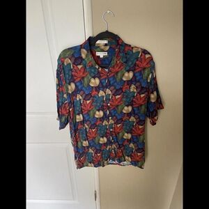 pierre cardin floral Leaf Colorful Button Down print Shirt Summer Medium